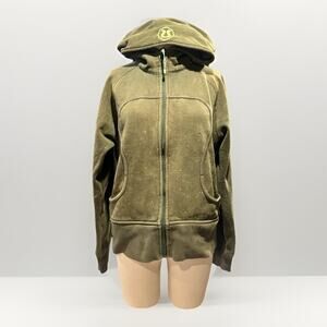 Rare Lululemon Size 10 Scuba Hoodie Jacket Green Polka Dots Women’s Small Flaw